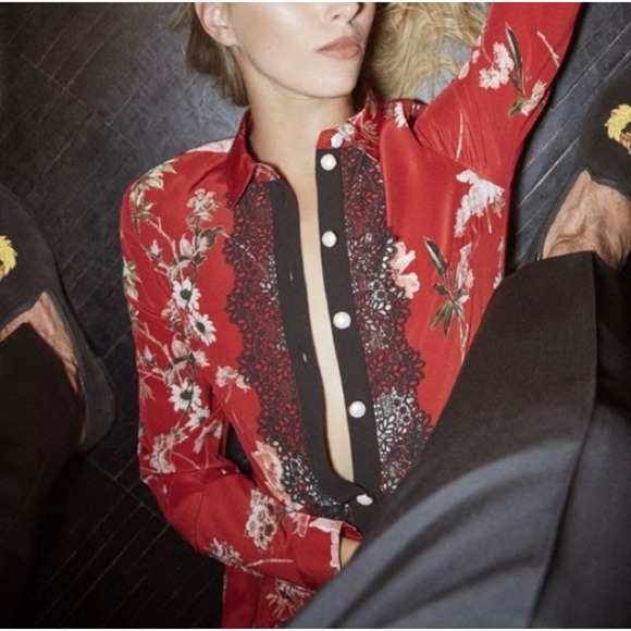 The Kooples Moonlight Collection Moulin Rouge Floral Silk Lace Top Button Down 3